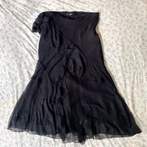 Vintage Silk Ruffle Floral Beaded Maxi Skirt Whimsigoth Fairy Handkerchief